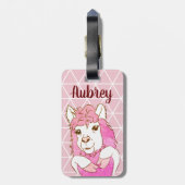 Trendy Pink Heart Llama Bagagelabel (Achterkant verticaal)