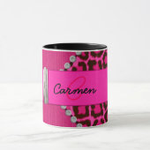 Trendy Pink Leopard en Hinge Monogram Mok (Midden)