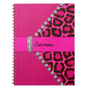 Trendy Pink Leopard en Hinge Monogram Notitieboek
