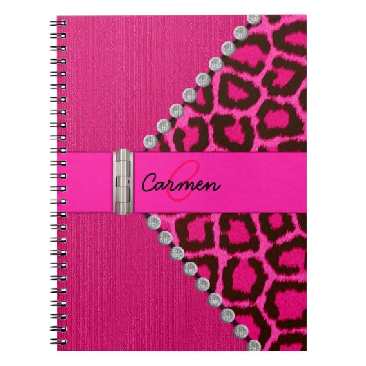 Trendy Pink Leopard en Hinge Monogram Notitieboek (Voorkant)