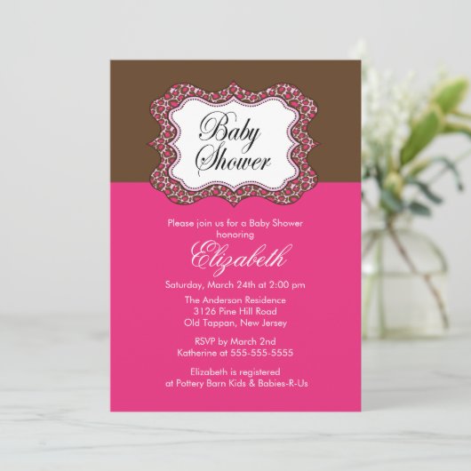 Trendy Pink Leopard Lijst Baby shower Uitnodiging (Staand voorkant)