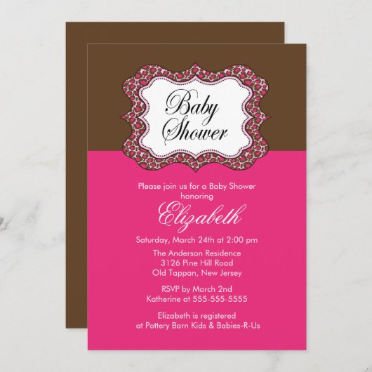 Trendy Pink Leopard Lijst Baby shower Uitnodiging (Voorkant / Achterkant)