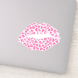 Trendy Pink Leopard Print Kiss - Contour Sticker