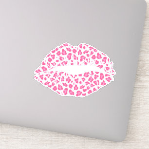 Trendy Pink Leopard Print Kiss - Contour Sticker