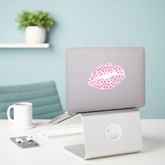 Trendy Pink Leopard Print Kiss - Contour Sticker (Laptop op bureau)