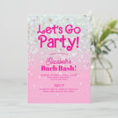 Trendy Pink Let's Go Party Bachelorette Party Kaart (Staand voorkant)