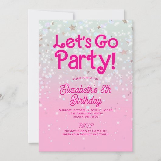 Trendy Pink Let's Go Party Verjaardag Kaart (Voorkant)