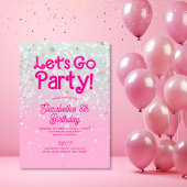 Trendy Pink Let's Go Party Verjaardag Kaart