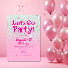 Trendy Pink Let's Go Party Verjaardag Kaart