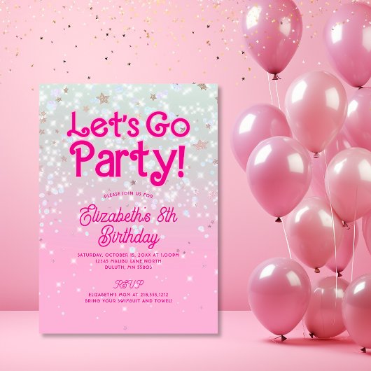 Trendy Pink Let's Go Party Verjaardag Kaart