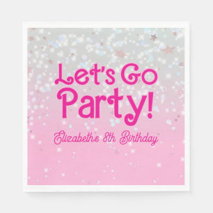 Trendy Pink Let's Go Party Verjaardag Servet