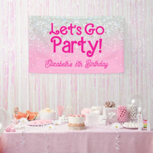 Trendy Pink Let's Go Party Verjaardag Spandoek