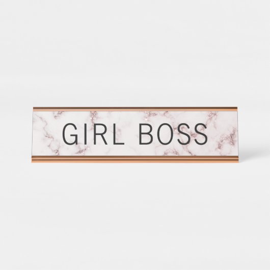 Trendy Pink Marble Girl Boss Bureau Naambordje (Voorkant)