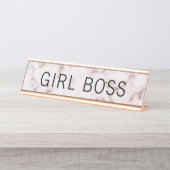 Trendy Pink Marble Girl Boss Bureau Naambordje (Voorkant)