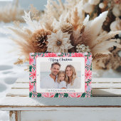 Trendy Pink Modern Merry Christmas Photo Feestdagenkaart