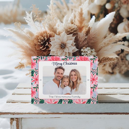 Trendy Pink Modern Merry Christmas Photo Feestdagenkaart