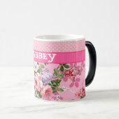 Trendy Pink Monogram  Floral Polka Dots Magische Mok (Voorkant rechts)