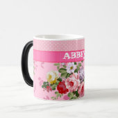 Trendy Pink Monogram  Floral Polka Dots Magische Mok (Voorkant links)