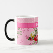 Trendy Pink Monogram  Floral Polka Dots Magische Mok (Links)