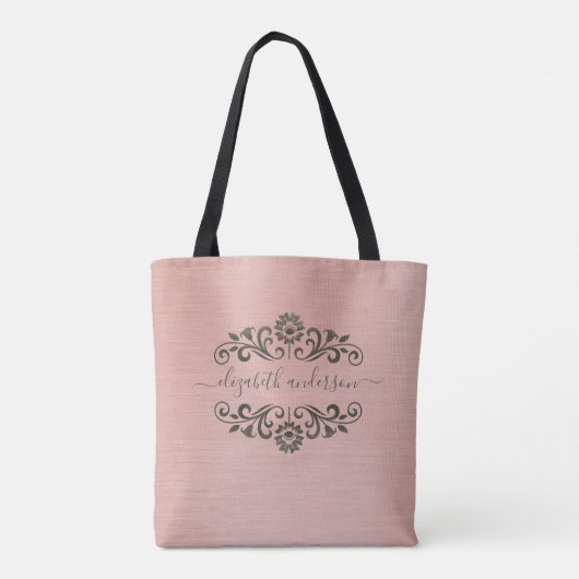 Trendy Pink Monogram Name Script Canvas tas (Achterkant)