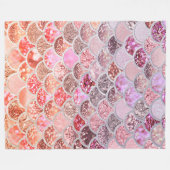 Trendy Pink Ombre Glitter Mermaid Fish Scales Fleece Deken (Voorkant (Horizontaal))