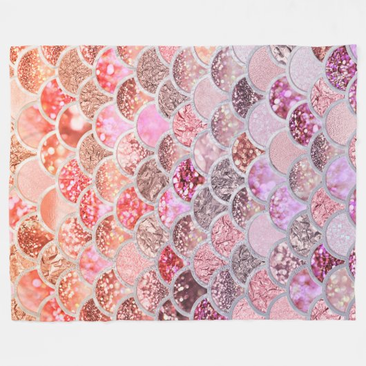 Trendy Pink Ombre Glitter Mermaid Fish Scales Fleece Deken (Voorkant (Horizontaal))