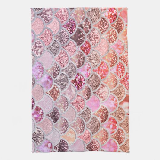 Trendy Pink Ombre Glitter Mermaid Fish Scales Theedoek (Verticaal)