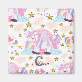 Trendy Pink Paars Gold Unicorn Naam Monogram Magneet (Voorkant)