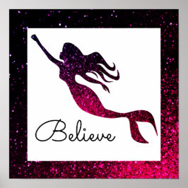 Trendy Pink & Paarse Mermaid Silhouette | Geloof Poster