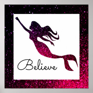 Trendy Pink & Paarse Mermaid Silhouette   Geloof Poster