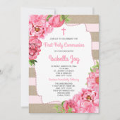 Trendy Pink Peonies First Heilige Communvas Kaart (Voorkant)