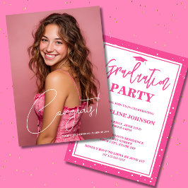 Trendy Pink Photo 2026 Graduation Party Kaart