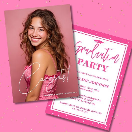 Trendy Pink Photo 2026 Graduation Party Kaart