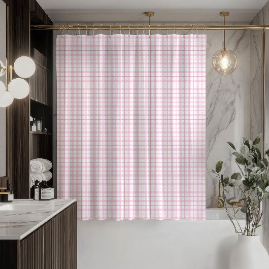 Trendy Pink Plaid Curtain Fresh and Stylish Look Douchegordijn