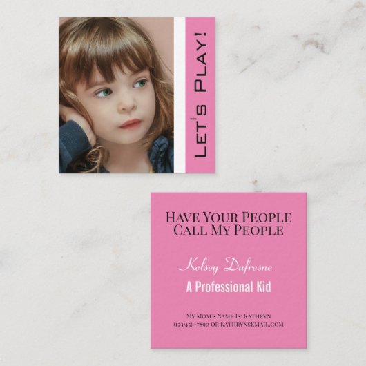 Trendy Pink Playdate Kaart met foto Vierkante Visitekaartje (Voorkant / Achterkant)