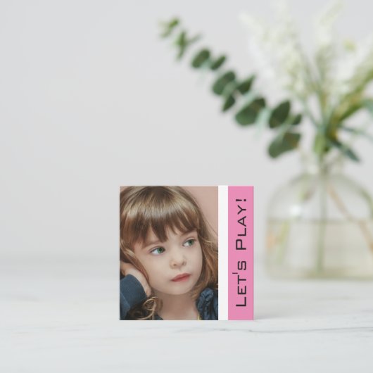 Trendy Pink Playdate Kaart met foto Vierkante Visitekaartje (Staand voorkant)