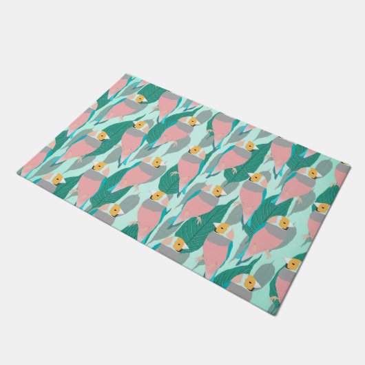 Trendy Pink Rainbow Finch Bird & Green Foliage Deurmat (Schuin)