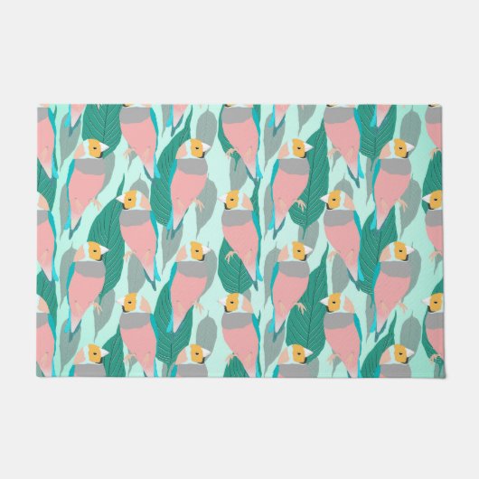Trendy Pink Rainbow Finch Bird & Green Foliage Deurmat (Voorkant)