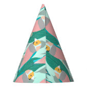 Trendy Pink Rainbow Finch Bird & Green Foliage Feesthoedjes (Achterkant)