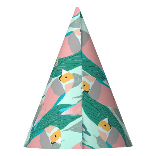 Trendy Pink Rainbow Finch Bird & Green Foliage Feesthoedjes (Achterkant)