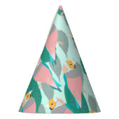 Trendy Pink Rainbow Finch Bird & Green Foliage Feesthoedjes (Links)