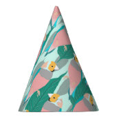 Trendy Pink Rainbow Finch Bird & Green Foliage Feesthoedjes (Rechts)