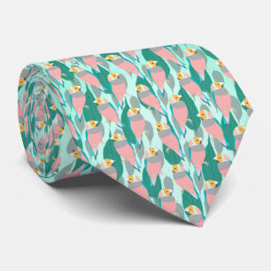 Trendy Pink Rainbow Finch Bird & Green Foliage Stropdas
