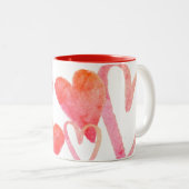 Trendy Pink & Red Hearts Monogram Valentijnse  Two Tweekleurige Koffiemok (Voorkant rechts)