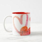 Trendy Pink & Red Hearts Monogram Valentijnse  Two Tweekleurige Koffiemok (Links)