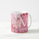 Trendy Pink Red Hearts Sjabloon Monogram Initiaal Koffiemok (Voorkant rechts)