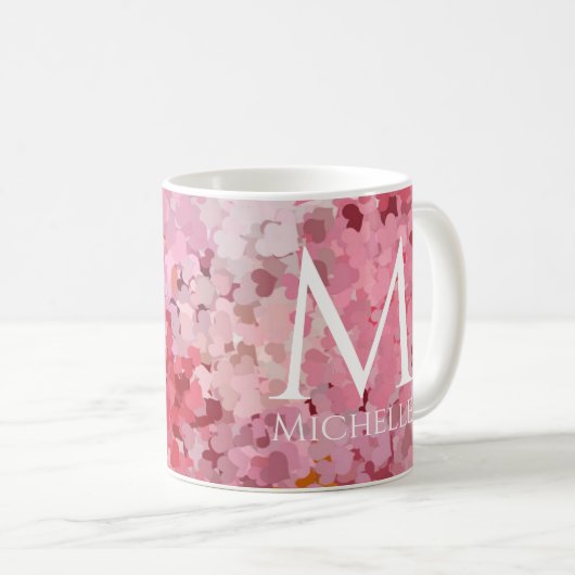 Trendy Pink Red Hearts Sjabloon Monogram Initiaal Koffiemok (Voorkant rechts)