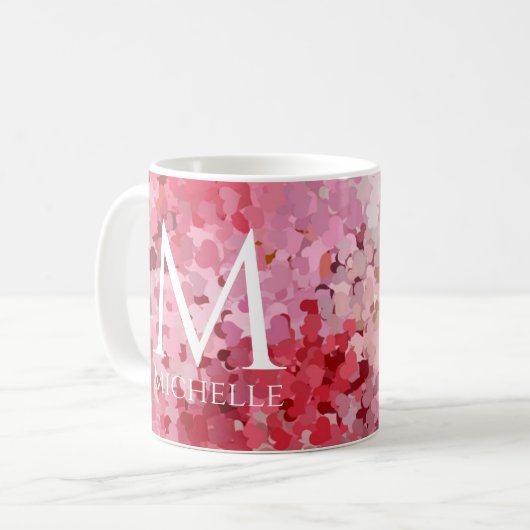 Trendy Pink Red Hearts Sjabloon Monogram Initiaal Koffiemok (Voorkant links)