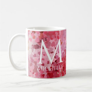 Trendy Pink Red Hearts Sjabloon Monogram Initiaal Koffiemok