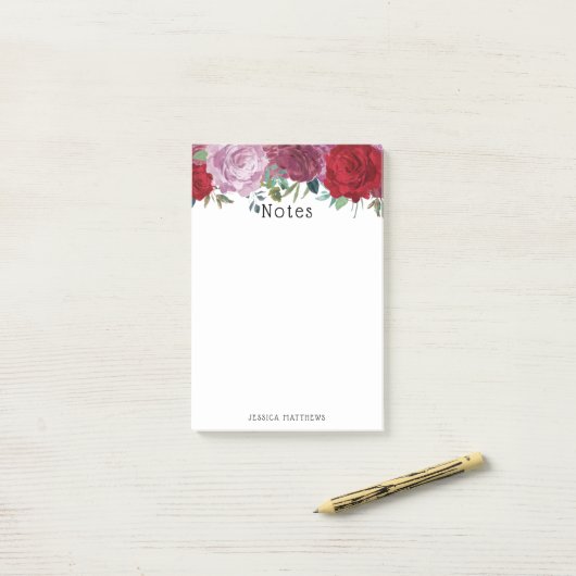 Trendy Pink, Rode en Paarse Waterverf Floral Bloom Post-it® Notes (Op bureau)